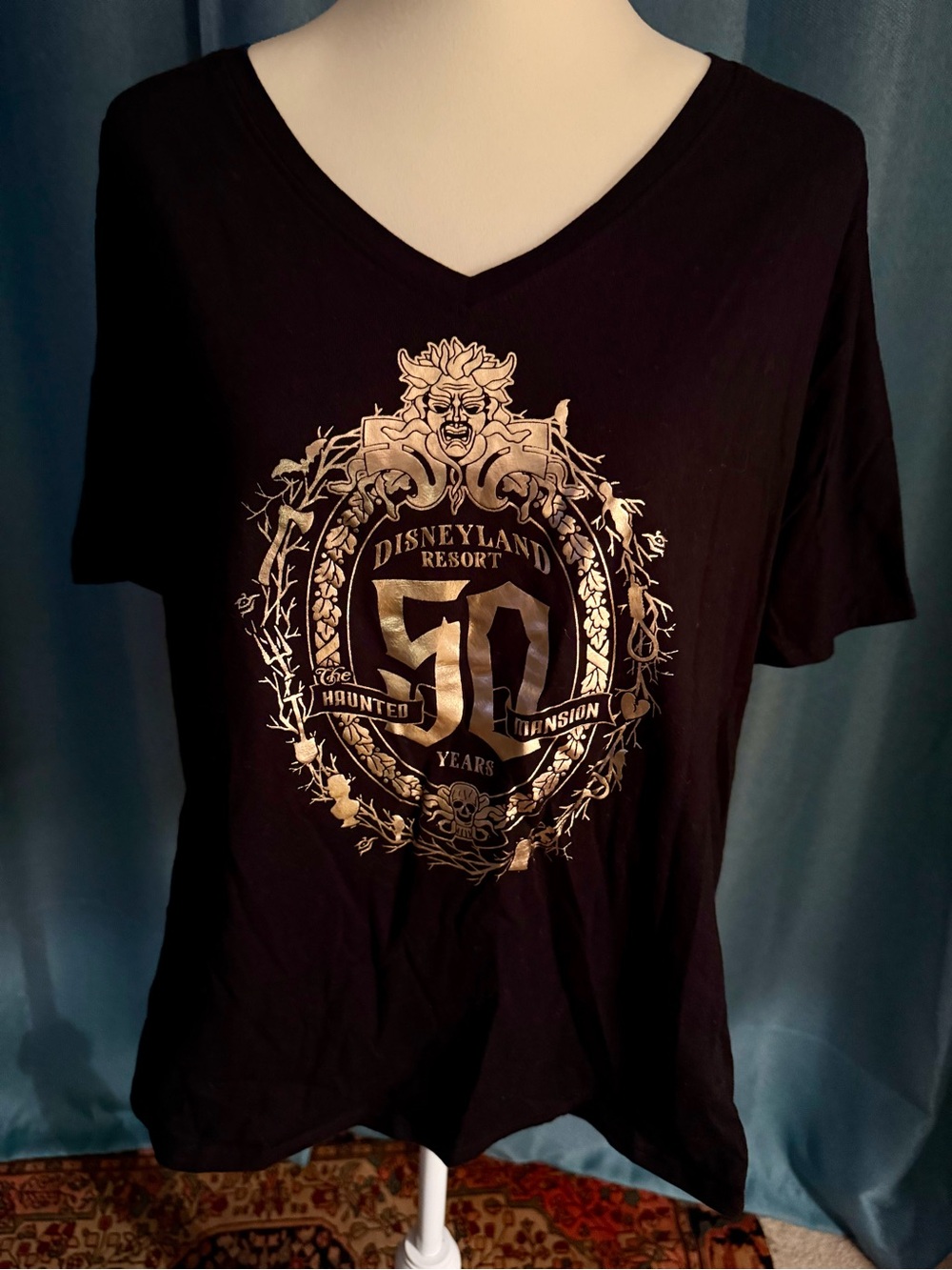 Disney Black Short Sleeve Tee with Gold Haunted Mansion 50th Anniversary Graphic